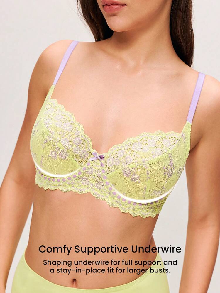Full Coverage Unlined Mesh & Lace Bra