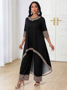 SHEIN Lady Trang phục nữ mùa thu bốn mùa, quần áo mùa thu, bộ hai mảnh bất đối xứng tay dài màu đen, bộ đồ mùa thu cho nữ, bộ vest nữ, bộ trang phục nữ, bộ hai mảnh cho nữ, bộ hai mảnh mùa thu, bộ vest dự tiệc mùa thu cho nữ, bộ đồ mùa thu cho nữ, bộ quần áo nữ, bộ trang phục, bộ hai mảnh, váy dự tiệc cưới, bộ hai mảnh cho nữ. - Màu Đỏ Sâu - Xem 3