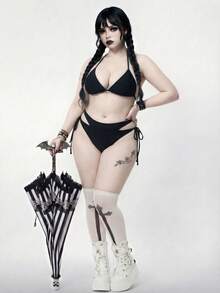 ROMWE Plus Size Women Gothic Style Black Sexy Bikini Bottom - Black - View 7