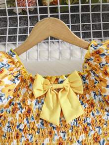 女童印花连体裤，方领泡泡袖，夏季度假风 - 彩色 - 查看 4