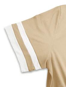 Resyla 女士T恤/独角兽图案印花/刺绣工艺/女士宽松休闲撞色圆领T恤上衣/时尚卫衣/春夏 - 杏色 - 查看 4