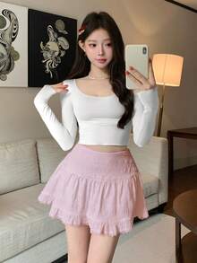 SHEIN K-Vae 新款蕾丝边A字迷你裙，春夏款 - 粉色 - 查看 4