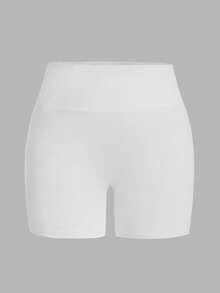 SHEIN EZwear 4件組休閒極簡運動套裝，短版高腰緊身內搭褲適合夏季，大尺碼女款瑜珈褲休閒短褲 - 彩色 - 查看 4