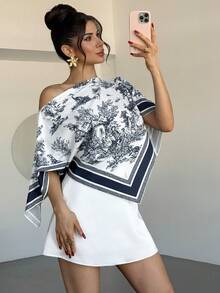 Firerie Áo kiểu nữ thanh lịch, tinh tế, lãng mạn, thoải mái, thích hợp cho kỳ nghỉ, đi biển, du lịch, đi làm, dự đám cưới, dự tiệc, cổ thuyền, in họa tiết, màu xanh chàm, mùa xuân/hè. - Màu xanh hải quân - Xem 6