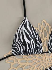Swim SXY Bộ 2 món gồm áo bikini tam giác buộc dây cổ và quần bikini hai mảnh in họa tiết ngựa vằn ngẫu nhiên, thích hợp cho kỳ nghỉ hè ở bãi biển. - Nhiều màu - Xem 5