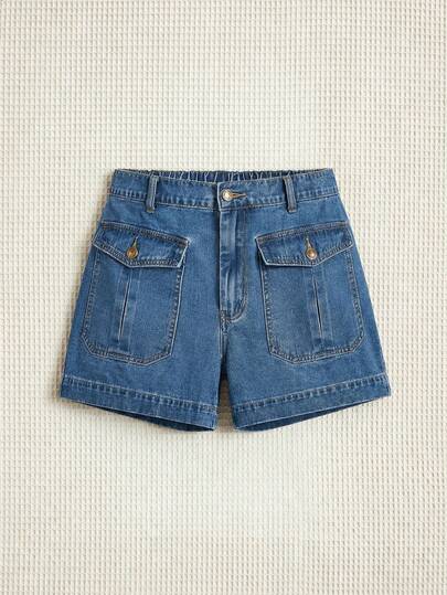 Sweetra 女士休闲宽松牛仔短裤，带口袋，大码，春夏款