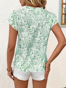 SHEIN Clasi Women's Minimalist Printed Casual Short Sleeve Shirt,Summer Top - Olive Green - View 2