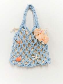 ROMWE Fairycore 1 Hollow Woven Shell And Starfish Handbag, Summer Vacation Beach Bag, Niche Handbag/Shoulder Bag - Multicolor - View 6