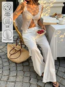 Sunnyshic Women's Retro Cotton Embroidered Elegant Pants - White - View 5