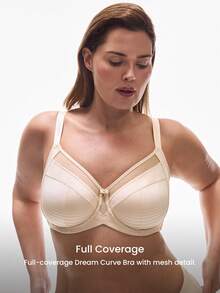 LUVLETTE Plus Curvy Lingerie Light Nude Unlined Full Coverage Side Support Mesh Sheer Airy Basic Breezy Comfort Minimizer Bra - Apricot - View 2