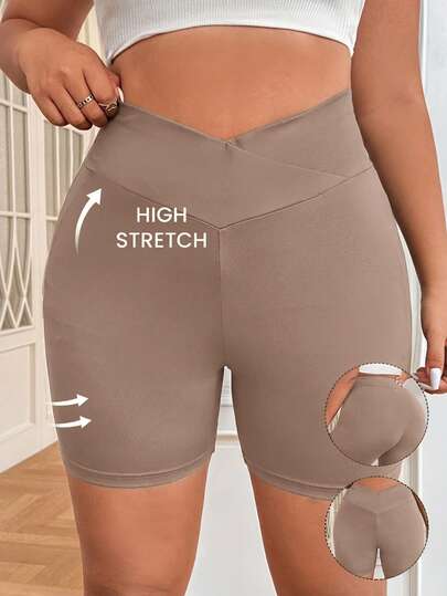 SHEIN EZwear Leggings de talla grande con cintura en V para mujeres