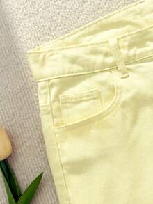 Comfortcana 女士纯色斜插口袋休闲宽松牛仔裤 夏季牛仔裤 女士夏季穿搭 春季穿搭 复活节牛仔裤 节日穿搭 沙滩牛仔裤 女士休闲牛仔裤 度假穿搭 女士海滩度假穿搭 黄色牛仔裤 女士柠檬黄牛仔裤 休闲日常穿搭 - 淺色水洗藍 - 查看 6
