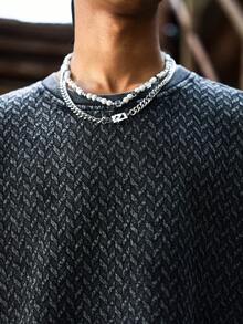 PAVTROS Áo thun nam tay ngắn cổ tròn, chất liệu có họa tiết, kiểu dáng thường ngày. - màu đen - Xem 3