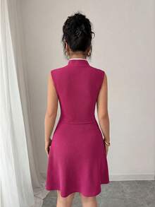Rafferiza 女士喜爱的撞色优雅收腰迷你连衣裙，适合约会和派对穿着 - 紅色 - 查看 2