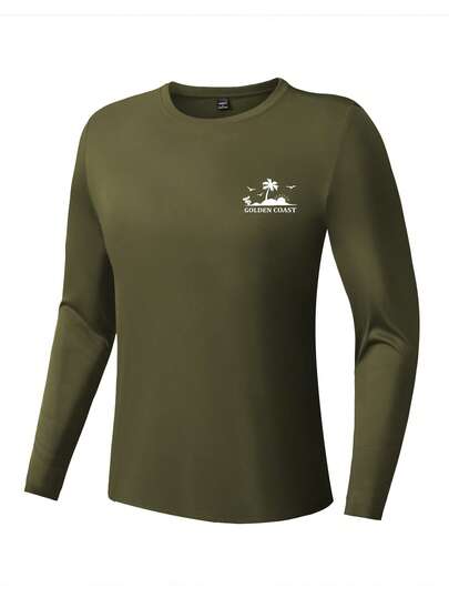 Manfinity Swimmode 남성용 라운드 넥 레터 & 야자수 프린트 캐주얼 휴가 비치 수영복 상의