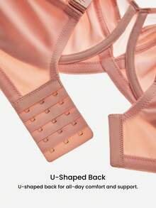 LUVLETTE Plus Curvy Lingerie Earth Tone Unlined Full Coverage Side Support Mesh Sheer Airy Basic Breezy Comfort Minimizer Bra - Redwood - View 9