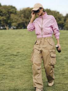 Medorelle Women's Minimalist Line Zip-Up Long Sleeve Jacket - Dusty Pink - View 6