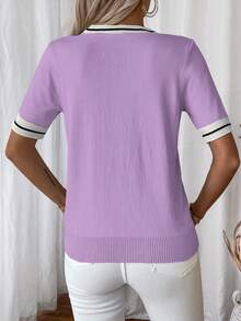 EMERY ROSE Women's Basic Short Sleeve Knit Top For Casual Everyday Wear - Lilac Purple - View 2