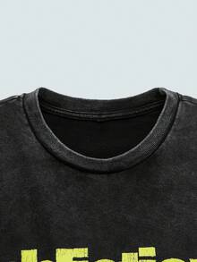 Modcrash Men's Retro Styled Vintage Loose Fit Crew Neck Casual Acid-Washed Tee , Retro American, Unisex, Relaxed Fit Summer Outfits – Suitable For Everyday Wear And Summer Holiday Outfits. - Black - View 4