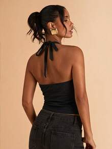 SHEIN BAE 女士休闲露背吊带背心，不含胸罩 - 黑色 - 查看 6