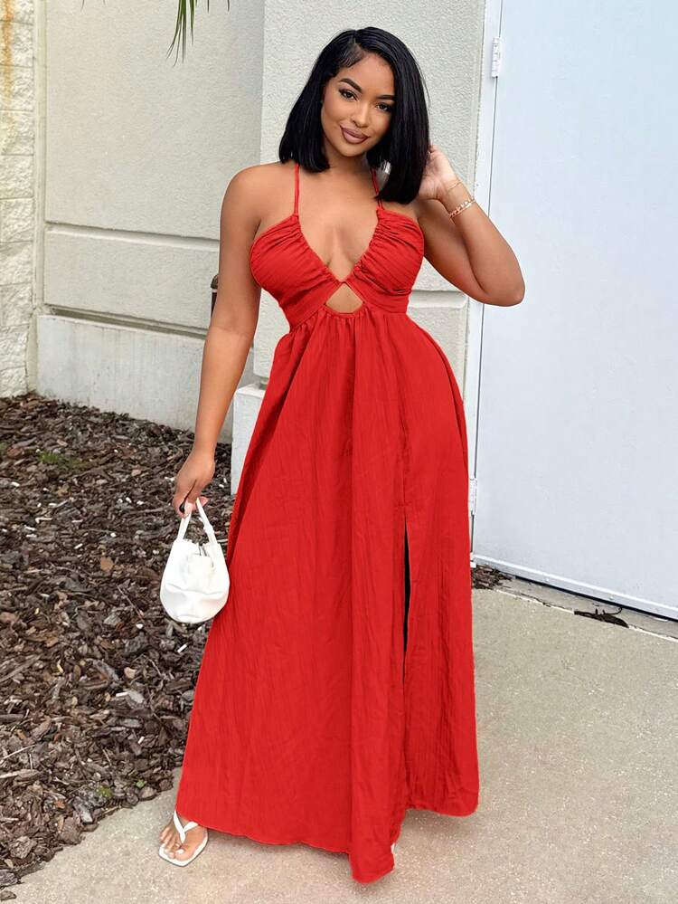 ANDRÉSD double cross all in one dress Alexandranx Crisscross Tie Backless Halter Swing Dress Maxi Women