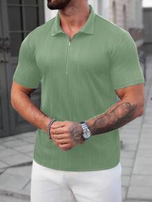Manfinity CasualCool Polo à manches courtes décontracté à demi-zip de couleur unie pour hommes, été - Vert menthe - Voir 6