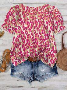 EMERY ROSE 大码豹纹休闲衬衫，适合夏季女士休闲穿搭，女士夏季短袖上衣，夏季上衣，夏季休闲上衣，女士短袖上衣，女士夏季穿搭 - 彩色 - 查看 2