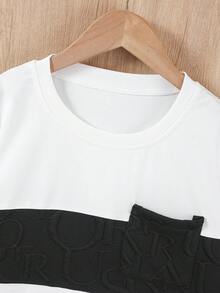 Mirajuku 2 pièces/Set Tenue à la mode pour garçon préadolescent, contraste de couleurs, design minimaliste avec poches, décontracté et cool, convient pour le port quotidien et les sorties - Noir - Voir 3