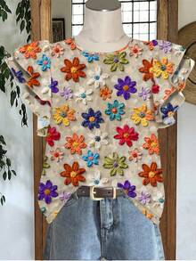 EMERY ROSE Plus Size Colorful Print Short Sleeve Shirt - Multicolor - View 5
