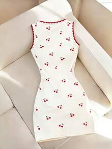 Franclia Cherry Print Fitted Sleeveless Crew Neck Dress - Multicolor - View 2