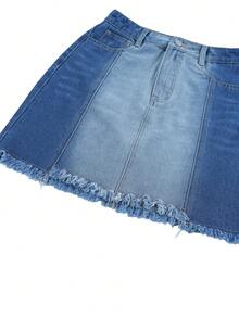 GlowEve Chân váy chữ A nữ có túi, cúc cài, gấu váy tua rua, kiểu dáng thường ngày, đa năng, thích hợp cho hẹn hò, đi chơi. - Màu xanh lam - Xem 3