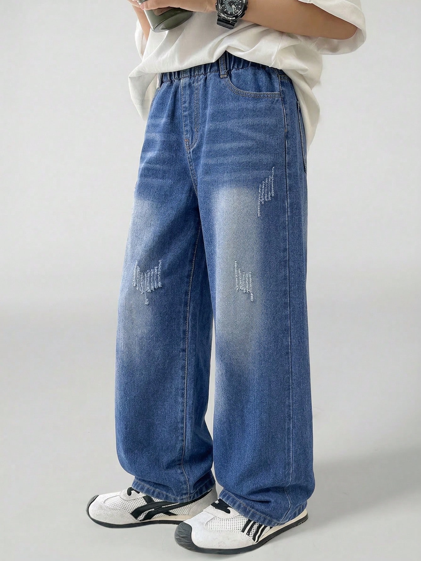 SHEIN Casuvi Kids بنطلون جينز واسع الساق مغسول ومش...