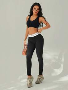 SHEIN PETITE Women's Casual Minimalist Style Basic Leggings, Everyday Wear - Black - View 7