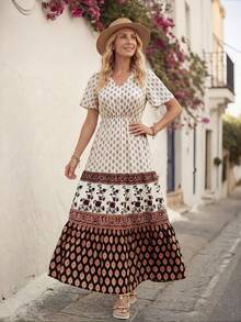 EMERY ROSE 女士度假休闲印花拼接连衣裙 - 彩色 - 查看 3