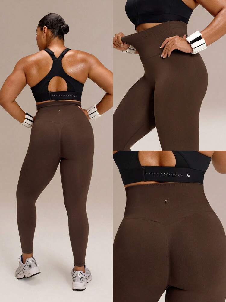 Plus Size 24" Ultrafine Soft Seamless Powerful Strides Ultra-High Waist Tummy Control Scrunch Butt Lifting Leggings Medium Impact Training Running Workout Gym Wear