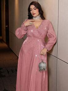 Modelyn Vestido elegante y minimalista de ajuste ceñido que estiliza la cintura para mujer de talla grande - Rosa - Ver 6