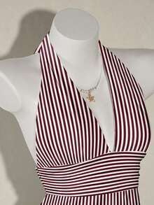 SHEIN ICON Halter Deep V-Neck Cinched Waist A-Line Backless Camisole - Multicolor - View 5