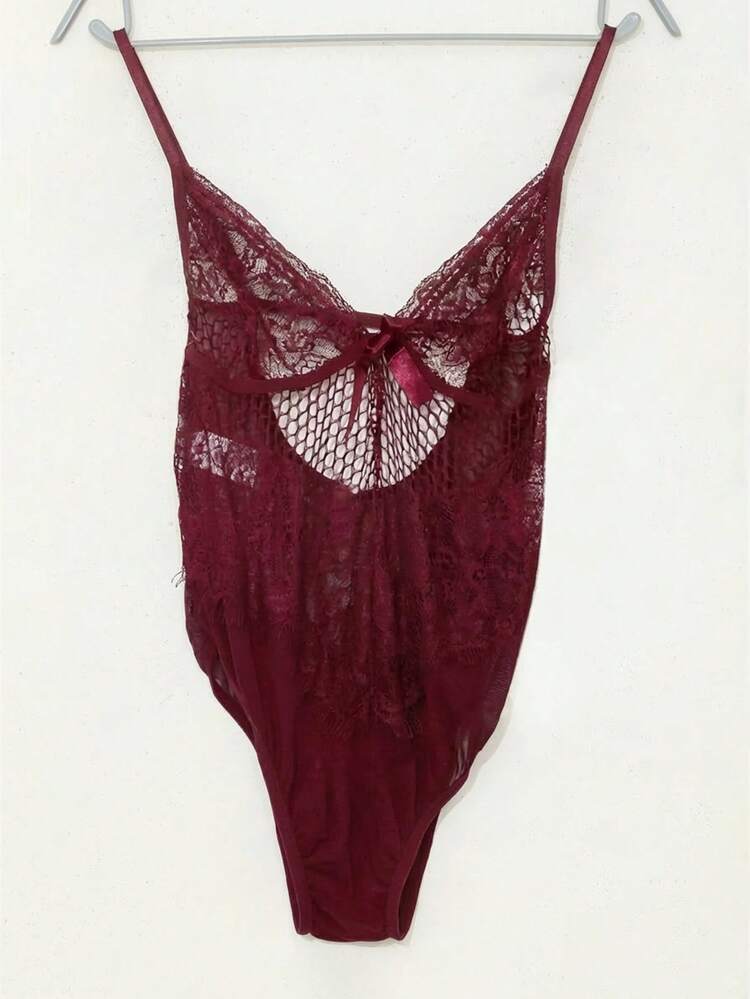 Lace Contrast Mesh Sheer Backless Jumpsuit For Women