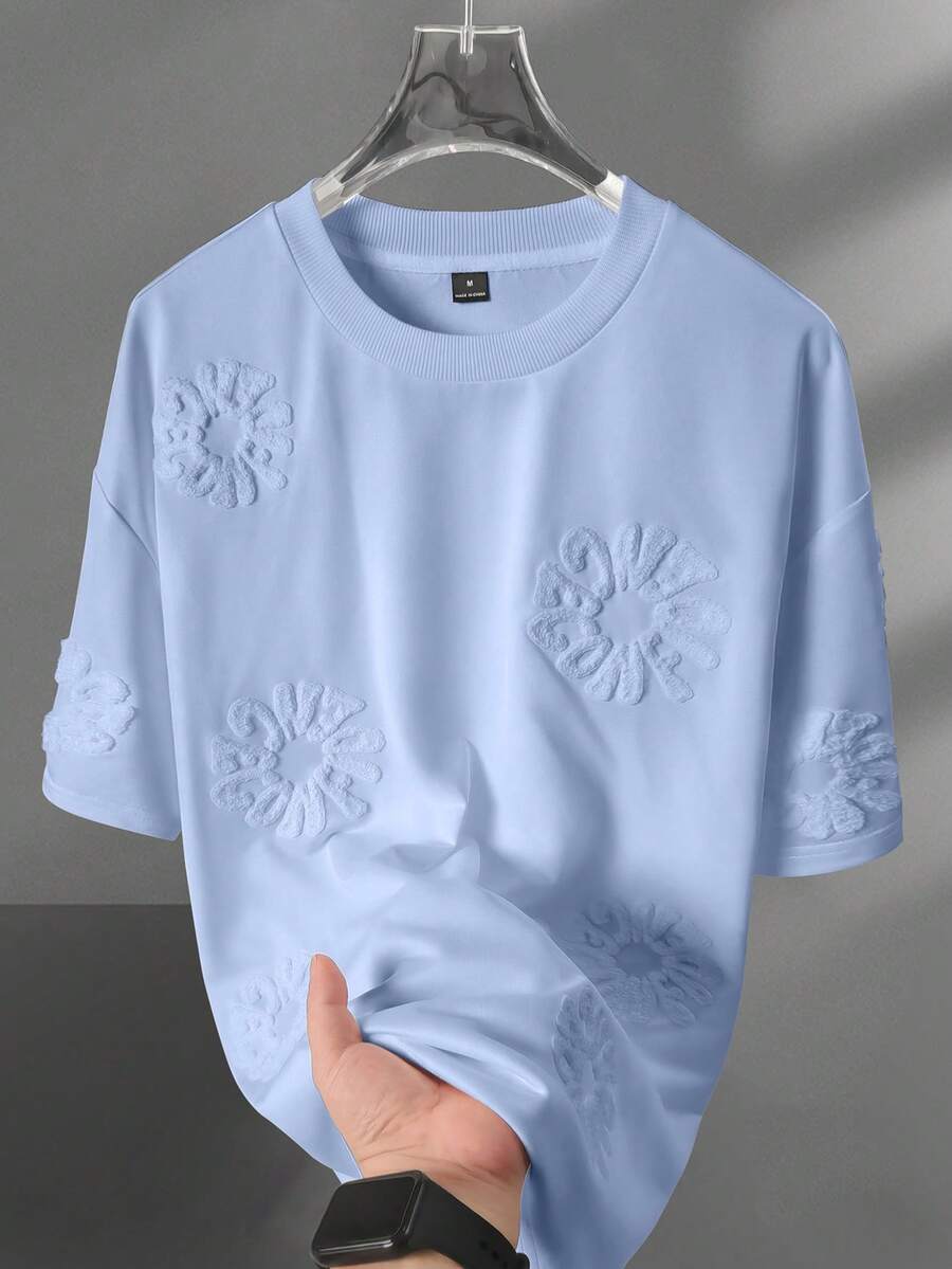 Manfinity EMRG Men's Casual Embroidered Short Sleeve T-Shirt - Baby Blue - View 1