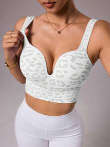 SHEIN Sovereign Charm 无缝豹纹运动文胸吊带背心 女士上衣 带衬垫文胸 运动上衣 内置文胸 豹纹文胸 运动文胸 带衬垫文胸上衣 - 彩色 - 查看 6