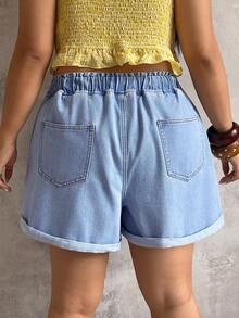 Sunnyshic High-Waisted Tie-Waist Denim Shorts - Blue - View 2