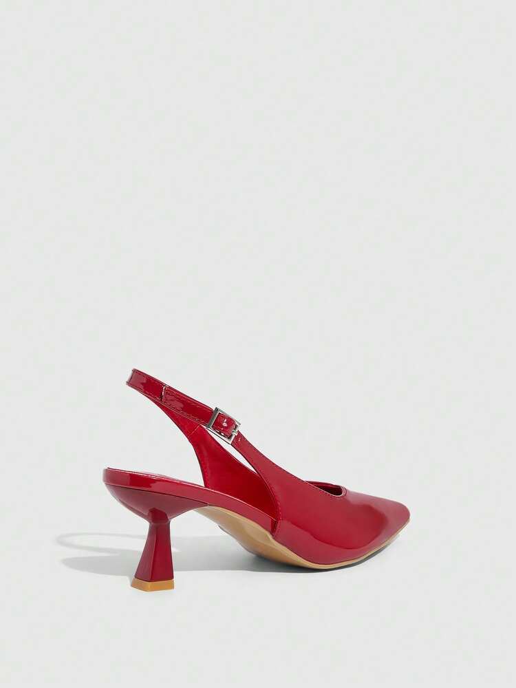 CUCCOO SZL Red High Heel Shoes With Kitten Heel & Bow Decor