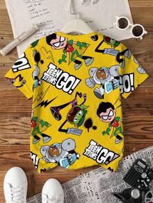 Teen Titans Go X SHEIN Tween Boy Cartoon Print Round Neck Short Sleeve Casual T-Shirt - White - View 2