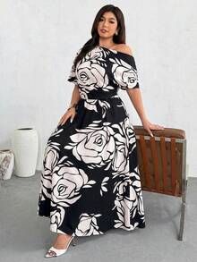 Firerie Đầm trễ vai xoắn phía trước in hoa dành cho nữ cỡ lớn, thời trang cho các buổi hẹn hò và tiệc tùng. - Nhiều màu - Xem 5