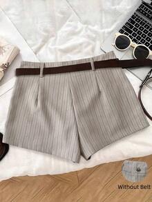 Franclia Quần short nữ bằng vải cotton dệt, có đai lưng, cạp thường, không túi, thích hợp mặc hàng ngày. - Xám - Xem 2