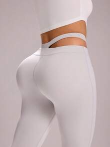 Sovereign Charm Quần legging thể thao nữ màu xám nhạt, thiết kế khoét eo. - Màu Xám nhạt - Xem 3