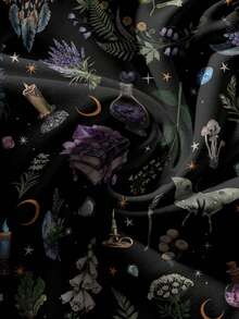ROMWE Goth 以自然为灵感的哥特式神秘月亮、星星、蝴蝶、蝙蝠印花宽松黑色短裤，适合大码女性 - 黑色 - 查看 4