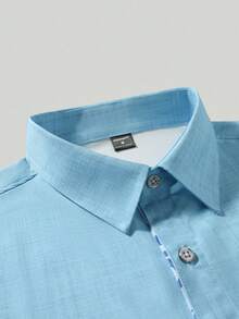 Manfinity RSRT 男士夏季休闲短袖衬衫 - 藍色 - 查看 4