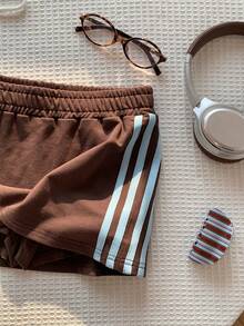 Comfortcana Chân váy nữ kiểu dáng thường ngày, cạp chun, kẻ sọc bên hông. - màu nâu - Xem 6