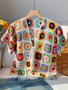 Comfortcana 多色手工钩织短袖开衫 - 彩色 - 查看 5